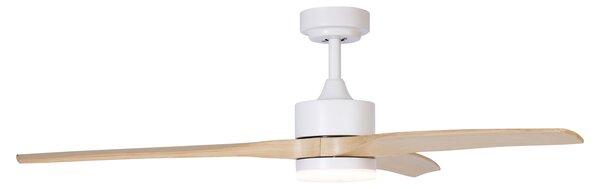Stropní ventilátor bílý s dřevěným potiskem 132 cm vč. LED stmívatelný s dálkovým ovládáním - Joly