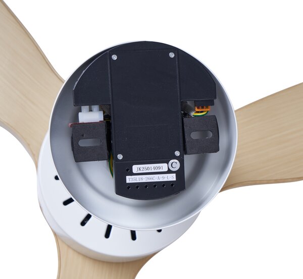 Stropní ventilátor bílý s dřevěným potiskem 132 cm vč. LED stmívatelný s dálkovým ovládáním - Joly