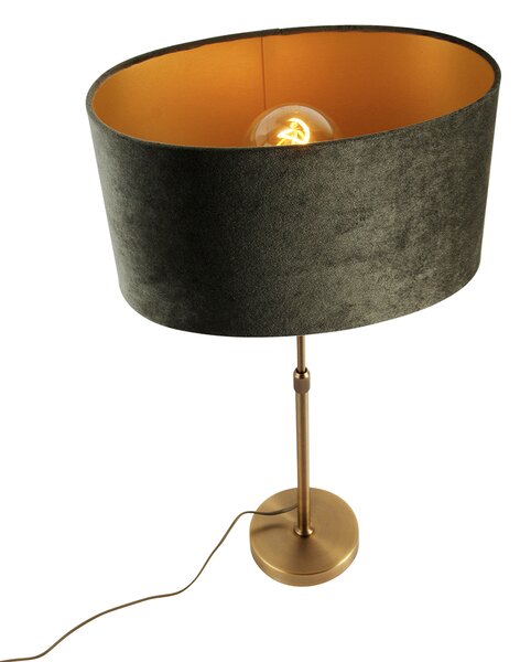 Stolní lampa bronzová s oválným sametovým stínidlem zelená 35cm - Parte