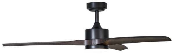 Stropní ventilátor černý s dřevěným potiskem 132 cm vč. LED stmívatelný s dálkovým ovládáním - Joly