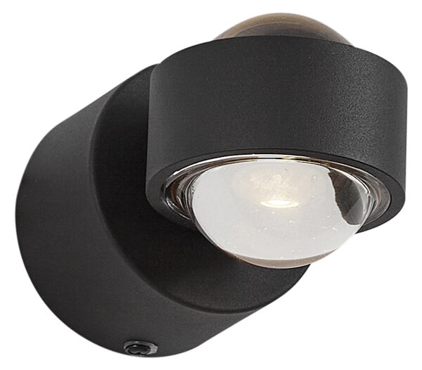Designová nástěnná lampa černá vč. LED IP44 - Lens