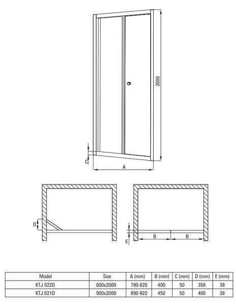 Deante Jasmin Plus, skládací sprchové dveře 90x200 cm, 5mm čiré sklo, chromový profil, DEA-KTJ_022D