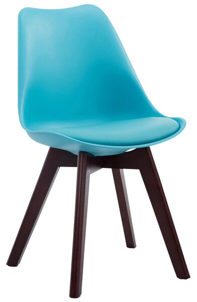 Židle Borne V2 ~ plast / koženka, dřevené nohy ořech - Modrá