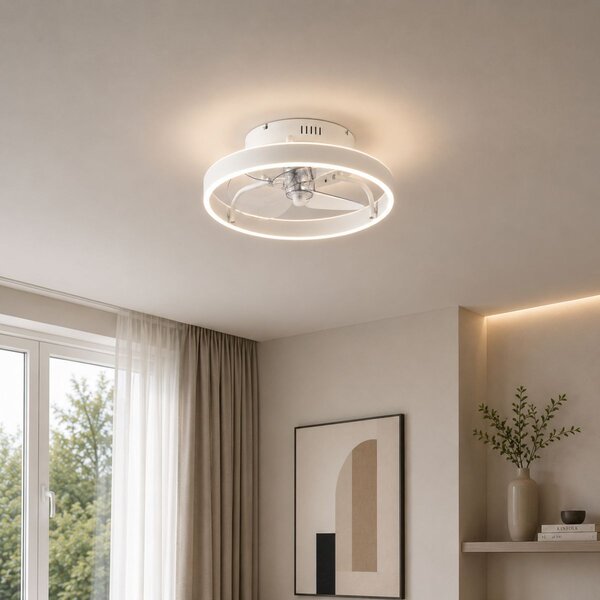 Stropní ventilátor bílý 50 cm vč. LED stmívatelný s dálkovým ovládáním - Maddy