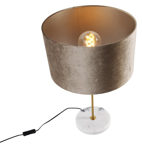 Stolní lampa mosazná se sametovým stínidlem taupe 35cm - Kaso