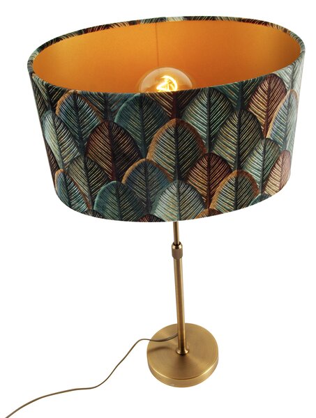 Stolní lampa bronzová s oválným sametovým stínidlem s motivem listů 35 cm - Parte