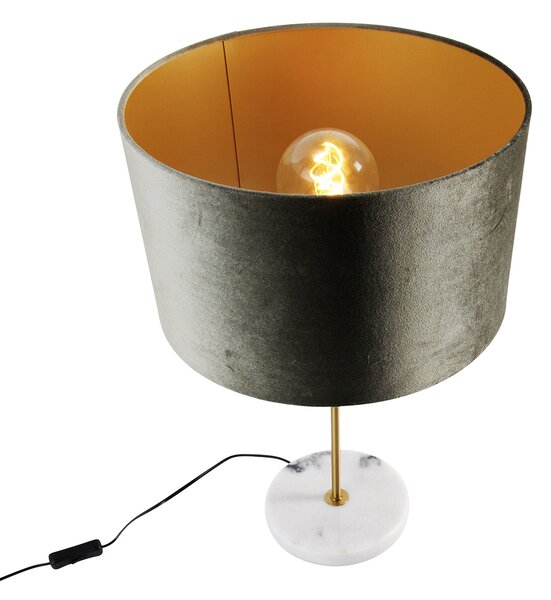 Stolní lampa mosazná se sametovým stínidlem zelená 35cm - Kaso