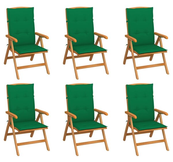 Polohovací zahradní židle s poduškami 6 ks masivní teak