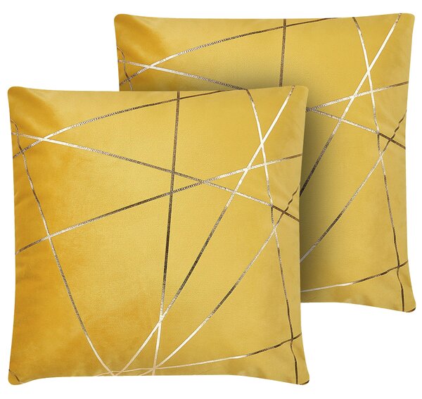 Sada 2 sametových polštářů s geometrickým vzorem 45 x 45 cm žlutých PINUS