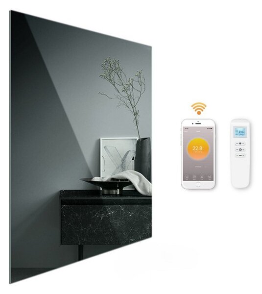 Zrcadlový infrapanel s LED osvětlením MIRROR 320W | Výhřevnost 6 m2 | 60x60 cm | WiFi termostat | Dálkový ovladač | Zrcadlo na šířku