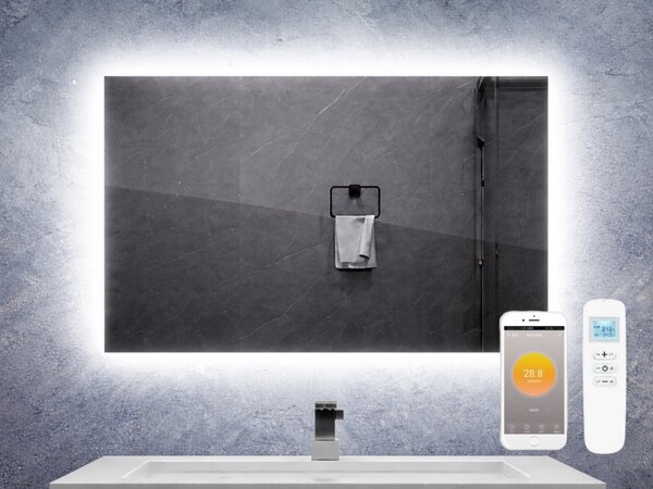 Zrcadlový infrapanel s LED osvětlením MIRROR 450W | Výhřevnost 8 m2 | 80x60 cm | WiFi termostat | Dálkový ovladač | Zrcadlo na šířku