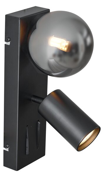 Moderní nástěnné svítidlo černé 2-světelné naklápěcí s portem USB-C - Lesly