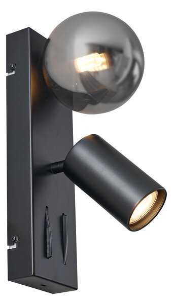 Moderní nástěnné svítidlo černé 2-světelné naklápěcí s portem USB-C - Lesly
