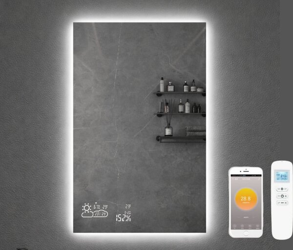Chytré infrazrcadlo SMART MIRROR 250W | Výhřevnost 4,5 m2 | 60x80 cm | WiFi termostat | Dálkové ovládání | LED světlo | Zrcadlo na výšku