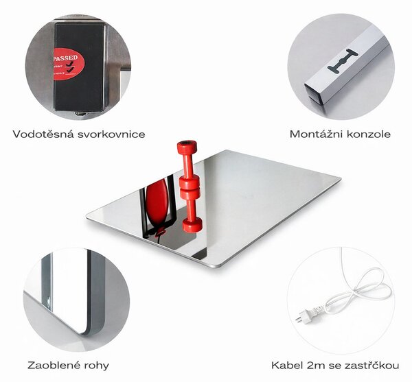 Chytré infrazrcadlo SMART MIRROR 250W | Výhřevnost 4,5 m2 | 60x80 cm | WiFi termostat | Dálkové ovládání | LED světlo | Zrcadlo na výšku