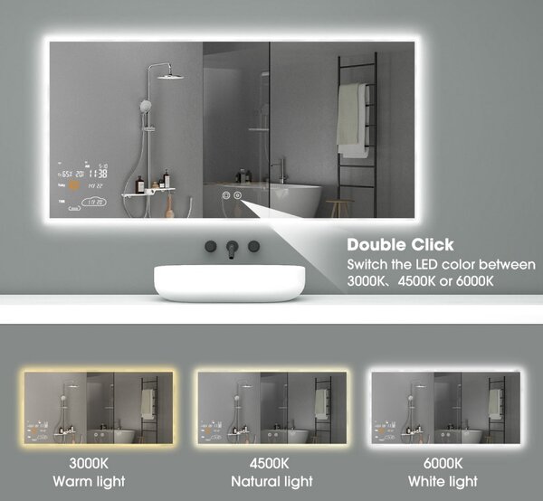 Chytré infrazrcadlo SMART MIRROR 250W | Výhřevnost 4,5 m2 | 60x80 cm | WiFi termostat | Dálkové ovládání | LED světlo | Zrcadlo na výšku