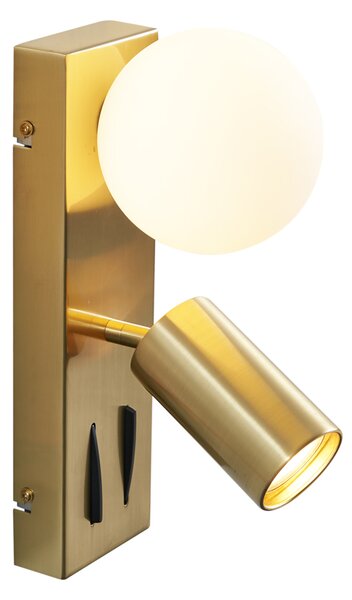 Moderní mosazná nástěnná lampa 2-světelná nastavitelná s portem USB-C - Lesly