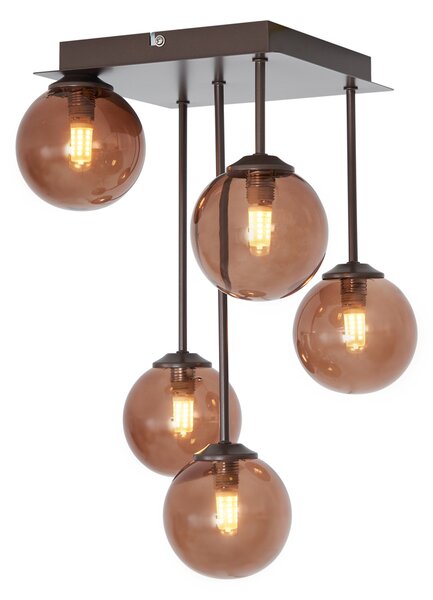 Designové stropní svítidlo bronzové s bronzovým sklem 5-světelné - Atény