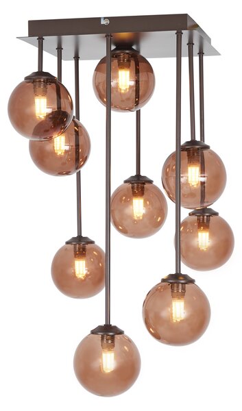 Designové stropní svítidlo bronzové s bronzovým sklem 9-světelné - Atény