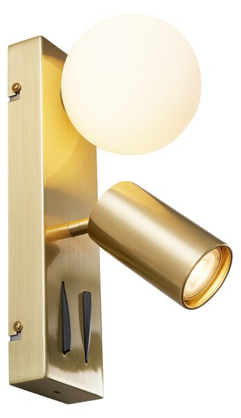 Moderní mosazná nástěnná lampa 2-světelná nastavitelná s portem USB-C - Lesly
