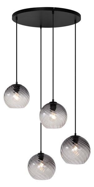 Závěsné svítidlo Art Deco černé s kouřovým sklem kulaté 4-světelné - Bao