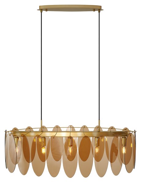Závěsné svítidlo Art Deco zlaté s jantarovým sklem oválné 5-světelné - Mochan