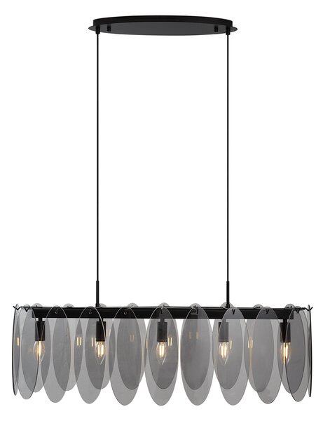Designové závěsné svítidlo černé s oválným kouřovým sklem s 5 světly - Mochan