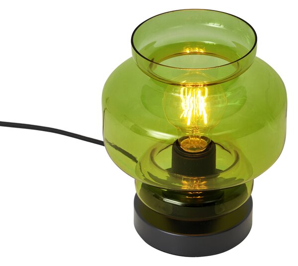 Retro stolní lampa černá se zeleným sklem - Denise