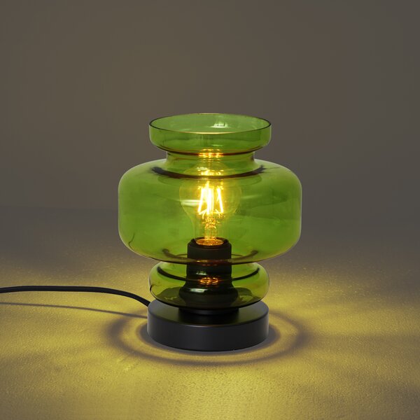 Retro stolní lampa černá se zeleným sklem - Denise