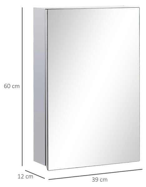 Zrcadlo do koupelny - Zrcadlová skříňka - Skříňka do koupelny - Nástěnné zrcadlo - Úložná skříňka - Rám z nerezové oceli - 39 x 12 x 60 cm