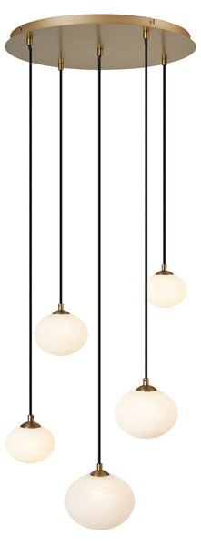 Závěsné svítidlo Art Deco zlaté s opálovým sklem 5-světelné - Yani