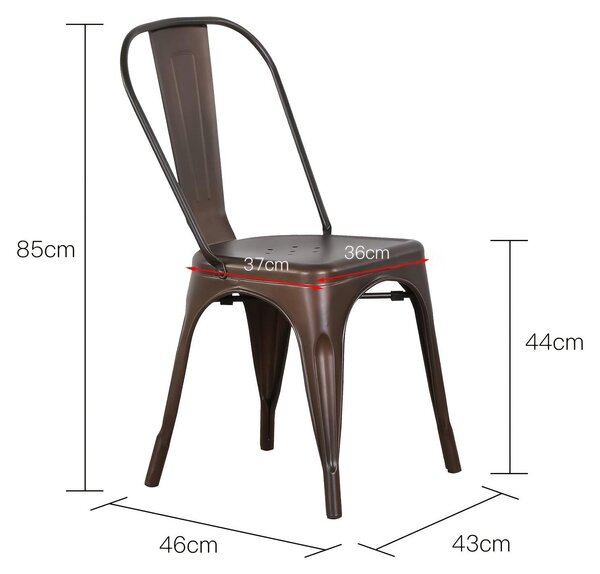 Průmyslové kovové jídelní židle – Sada 4 židlí v rezavě hnědé barvě – Nadčasový a snadno udržovatelný design