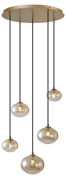 Závěsné svítidlo Art Deco zlaté s jantarovým sklem - Jia