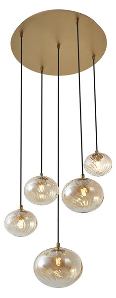 Závěsné svítidlo Art Deco zlaté s jantarovým sklem - Jia