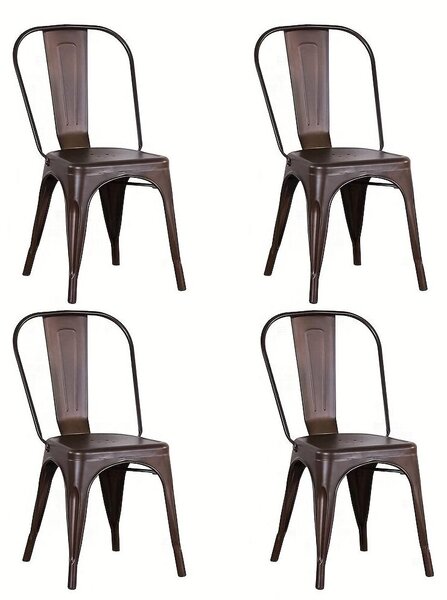 Průmyslové kovové jídelní židle – Sada 4 židlí v rezavě hnědé barvě – Nadčasový a snadno udržovatelný design