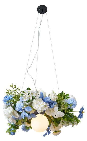 Bohemian Závěsná lampa černá s barevnými květy modrá a bílá - Flower Power