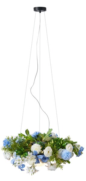 Bohemian Závěsná lampa černá s barevnými květy modrá a bílá - Flower Power