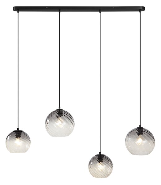 Závěsné svítidlo Art Deco černé s obdélníkovým kouřovým sklem 4-světla - Bao