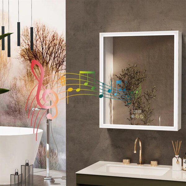 Zrcadlová skříňka - Skříňka do koupelny - Nástěnná skříňka - LED zrcadlo - Bluetooth reproduktory - Proti zamlžování