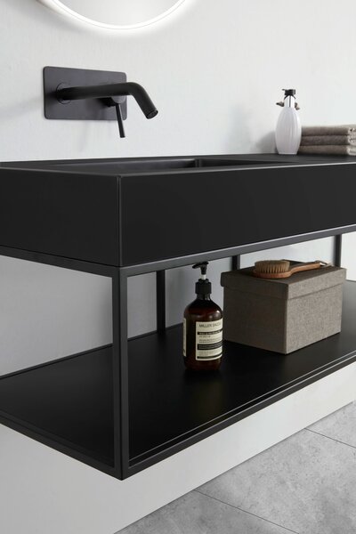Nástěnné umyvadlo BA8012 - minerální odlitek - 121x45x12 cm - různé barvy - volitelný kovový rám