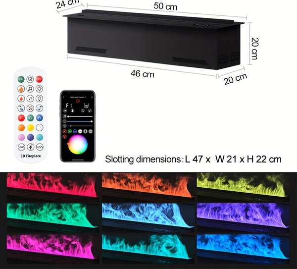 Elektrické krbové topidlo - 3D efekt plamene - Atmosférické vytápění - Krb - Elektrický plamen - Kompaktní model, 50 cm