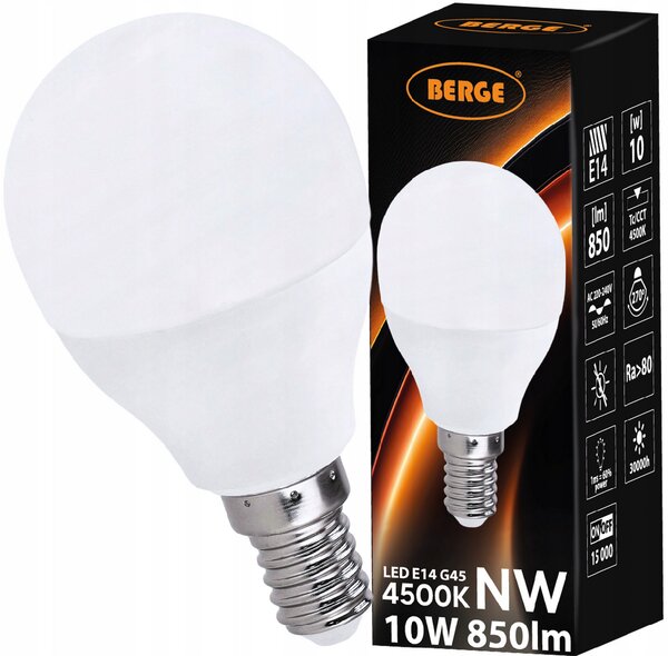 LED žárovka G45 - E14 - 10W - 850 lm - neutrální bílá BERGE