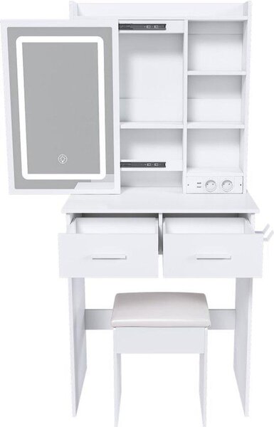 Zrcadlo do koupelny s LED osvětlením s regulací jasu – kompaktní rozměry 81x54 cm – vyrobené z MDF, vhodné na toaletní stolek