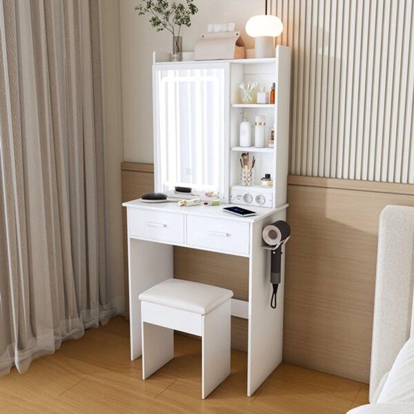 Zrcadlo do koupelny s LED osvětlením s regulací jasu – kompaktní rozměry 81x54 cm – vyrobené z MDF, vhodné na toaletní stolek