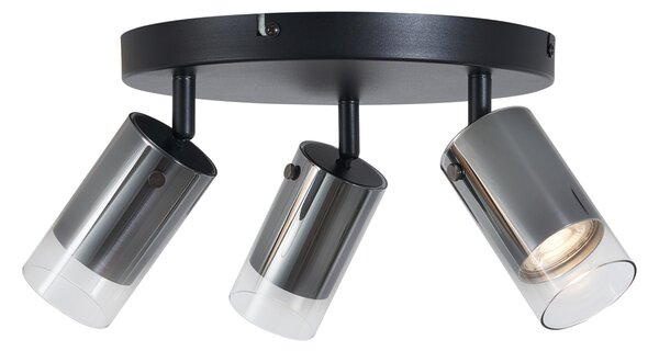Stropní bodové svítidlo Gunmetal kulaté 3-světelné otočné a nastavitelné - Drain