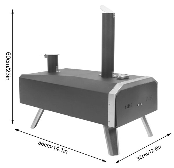 Přenosná pizza pec - pec na dřevo - venkovní pec - dřevěná pec - pec pro kempování - nerezová ocel - až 400 °C