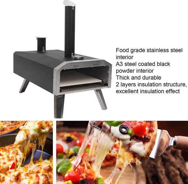 Přenosná pizza pec - pec na dřevo - venkovní pec - dřevěná pec - pec pro kempování - nerezová ocel - až 400 °C