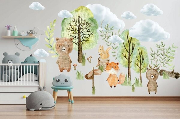 Fantastická nálepka na zeď do dětského pokoje zvířátka v lese 60 x 120 cm