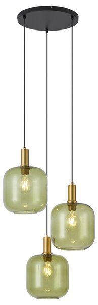 Hotelová elegantní závěsná lampa černá se zlatým a zeleným sklem 3-světla - Zuzanna