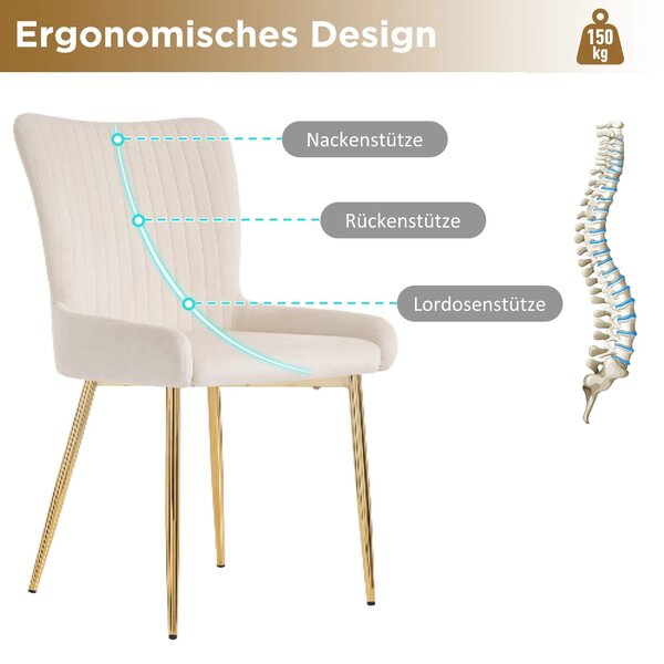 Sametová jídelní židle - Pohodlná židle - Židle z veluru - Kovové nohy - Ergonomický design